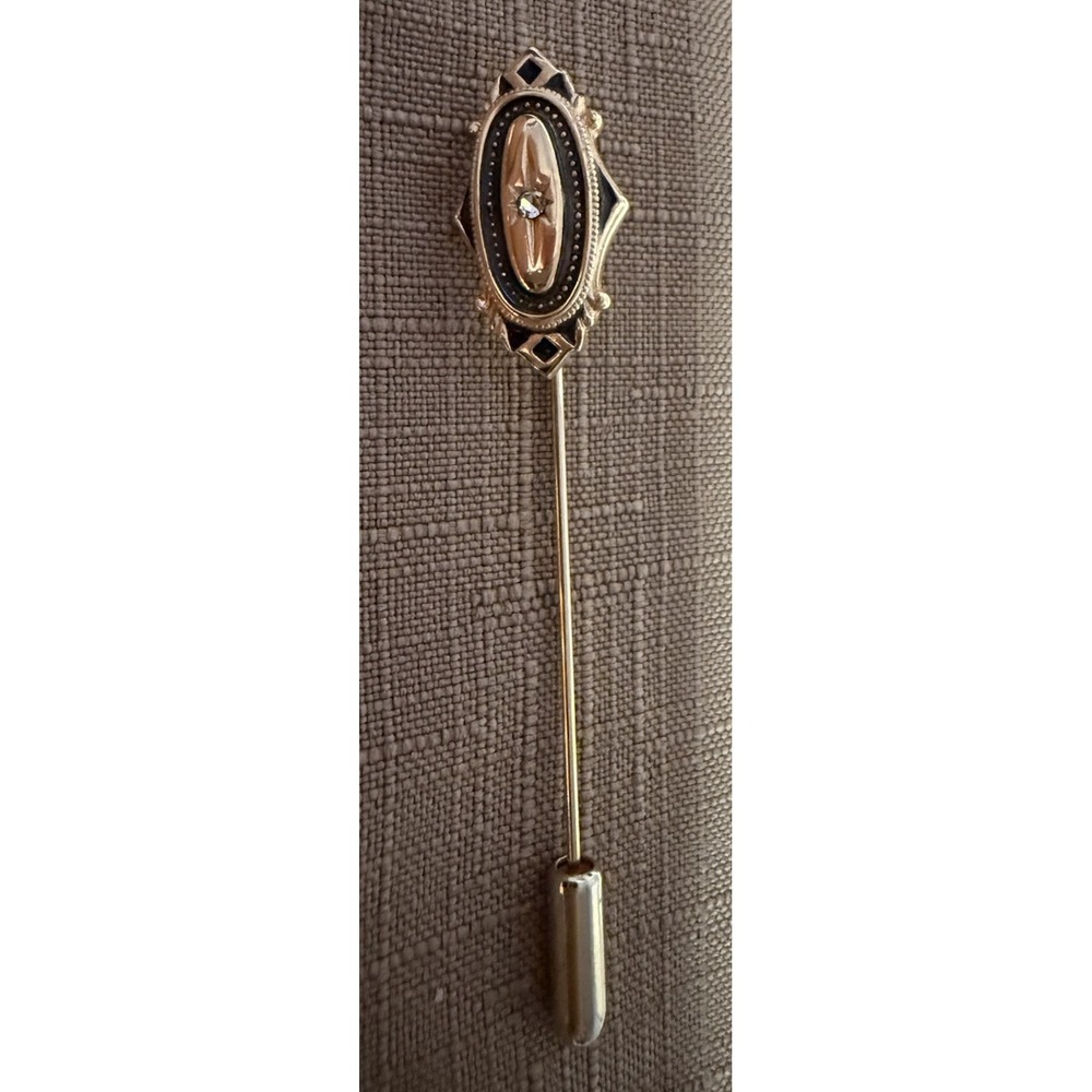 Vintage Brooch Kensington Avon Stick Pin Black Enamel